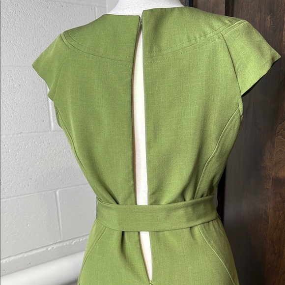 Green Sheath Mini Dress with Tie Front and Flutter Cap Sleeves - Picture 6 of 9